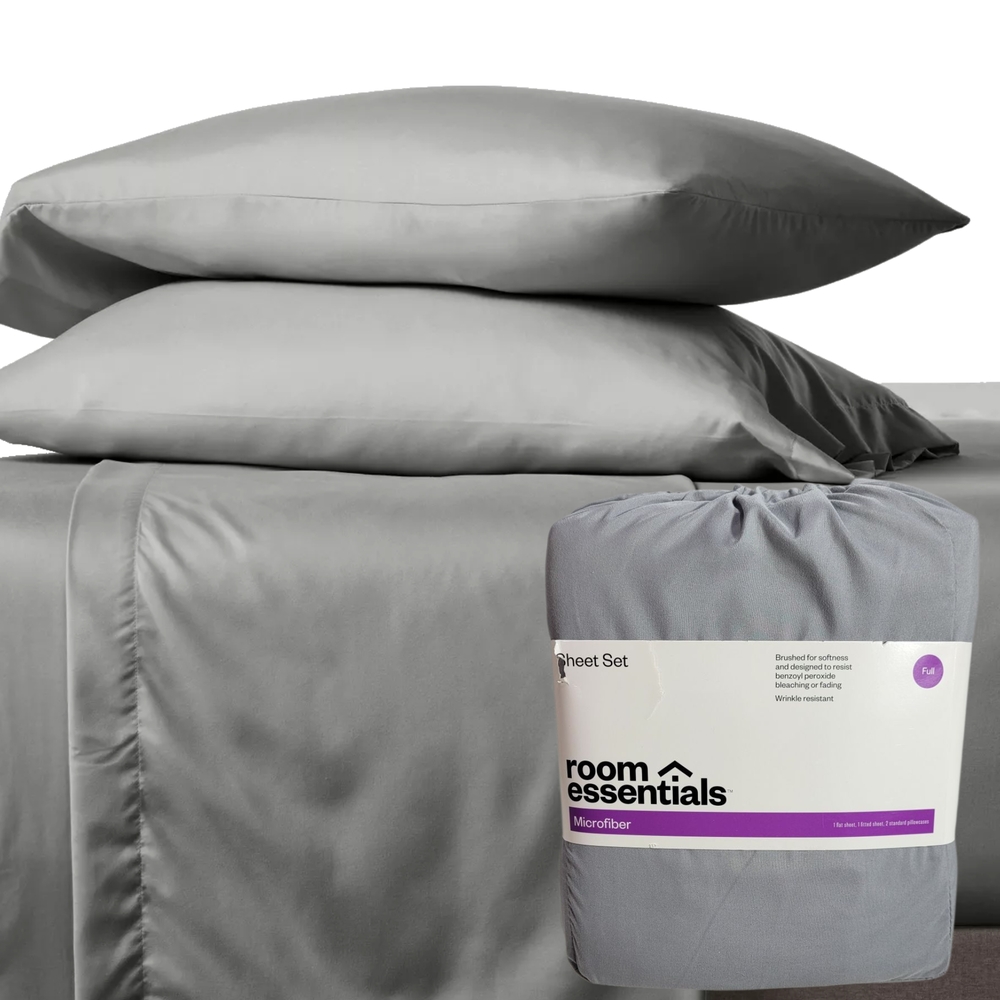 NWT Room Essentials Soft Brushed Microfiber Sheet Set • Full Size • Dark Gray